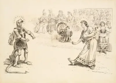 Saint George And Saint Patrick Prepare To Fight Before A Crowd