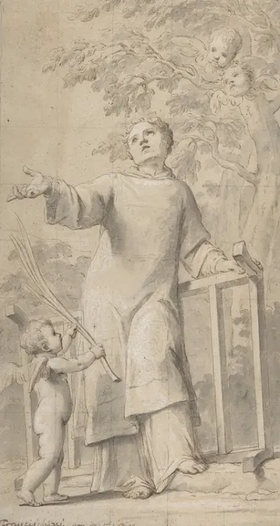 Saint Lawrence Standing And Holding The Grill Instrument Of His Martyrdom