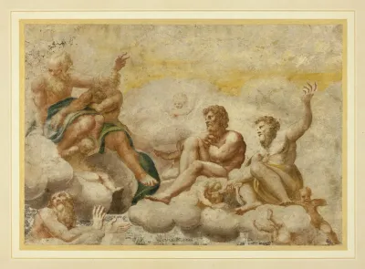 Saint Peter And Other Seated Apostles With Saint John The Evangelist Below