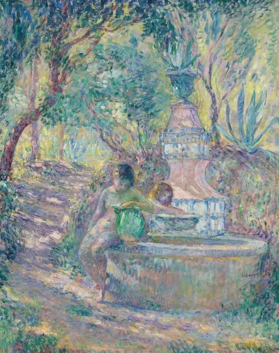Saint Tropez Deux Jeunes Filles A La Fontaine