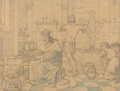Saint Wenzel Cooking Hosts As Two Youths Press Wine