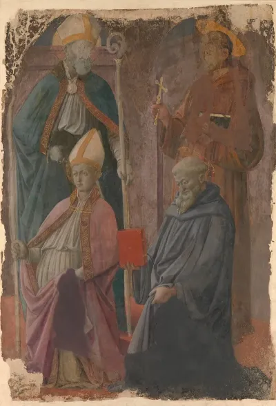 Saints Augustine And Francis A Bishop Saint And Saint Benedict