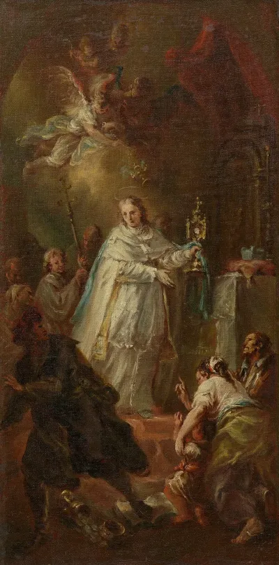 Sakramentswunder Ein Priester Vertreibt Einen Ketzer Mit Dem Emporgehobenen Allerheiligsten Vom Altar