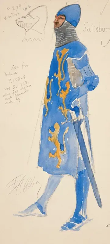 Salisbury Armed Costume Sketch For Henry Irvings 1898 Planned Production Of Richard Ii