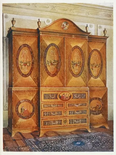Satinwood Wardrobe Inlaid With Tulipwood Harewood Holly Ebony Mahogany And Other Woods