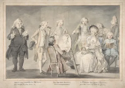 Satirical Drawing Artist Painting An Old Ladys Portrait