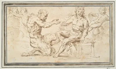 Satyr And Young Man Seated With Putti