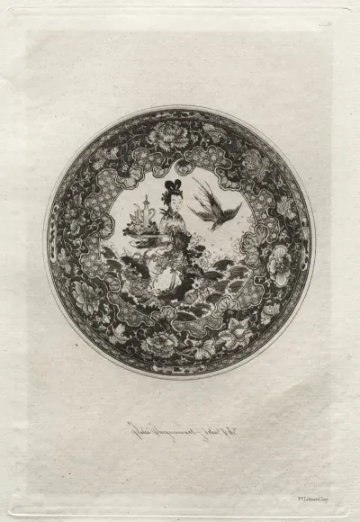 Saucer With Rich Enameled Ground And Medallion Representing The Goddess Kounin