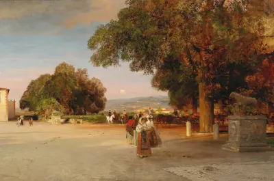 Scene At Dusk On The Terrace Of Villa Grazioli In Grottaferrata
