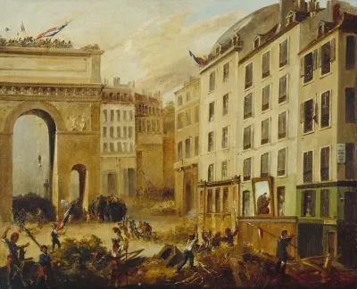 Scene De Combat A La Porte Saint Martin Le 28 Juillet 1830