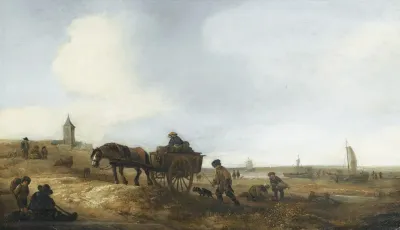 Scene De Plage Avec Pecheurs