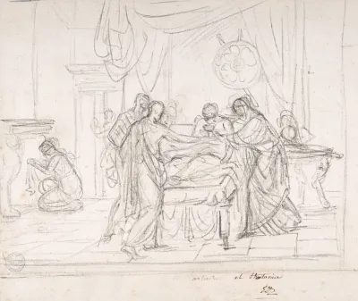 Scene From Ancient History Cup Offered To An Invalid