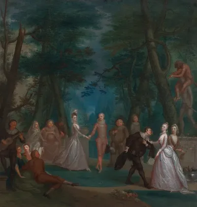 Scene In A Park With Figures From The Commedia Dellarte