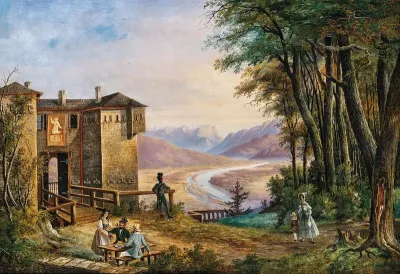 Scene In Salzburg Excursionists Resting With A View Of Lueg Pass