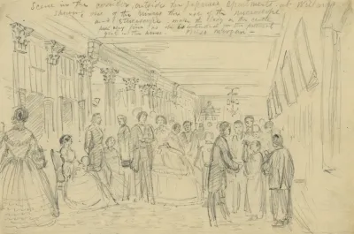Scene In The Corridor Outside The Japanese Apartments At Willards Showing One Of The Princes The Use Of The Microscope And Stereoscope