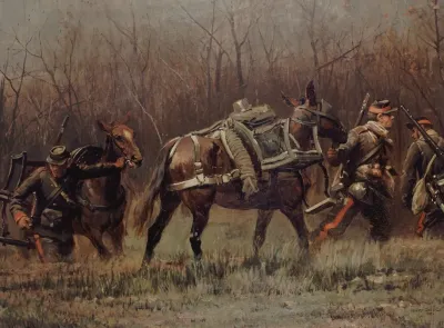 Scene Militaire Mobiles Conduisant Des Mulets Dambulances Fragment Du Panorama De Champigny