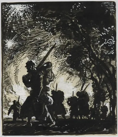 Scene Nocturne Patrouille A La Lisiere Dun Bois