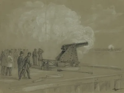 Scene On The Dock At The Rip Raps Testing The Sawyer Gun And Projectile A Shell Bursting On The Rebel Batteries At Sewells Point