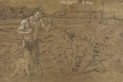 Scene With A River Deity And Naked Young Men