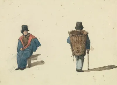 Scenes From Life In Paris Man Seated And Man Carrying Basket