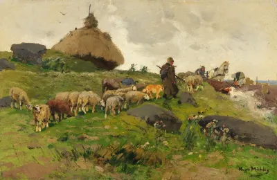 Schafer Mit Herde Auf Dem Heimweg
