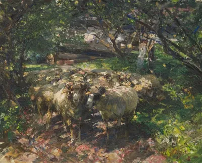 Schafherde Im Obstgarten