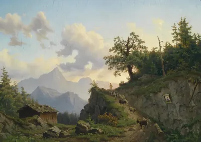 Schafhirte Mit Seiner Herde Am Heimweg