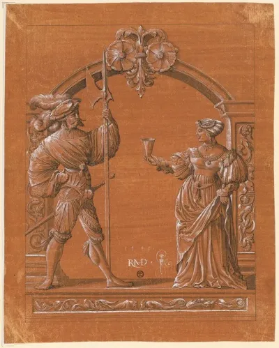 Scheibenriss Mit Frau Die Einem Landsknecht Den Willkommtrunk Reicht 2