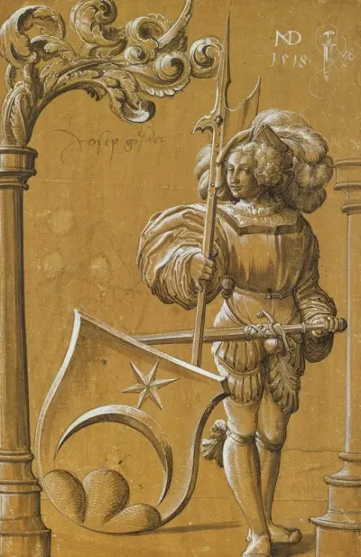 Scheibenriss Mit Schildhalter Und Dem Wappen Jenner