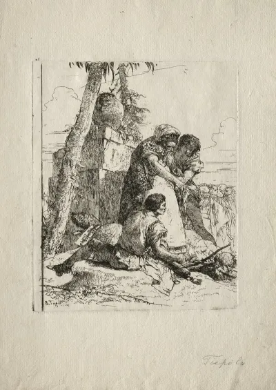 Scherzi Di Fantasia Magician Pointing Out A Burning Head To Two Youths