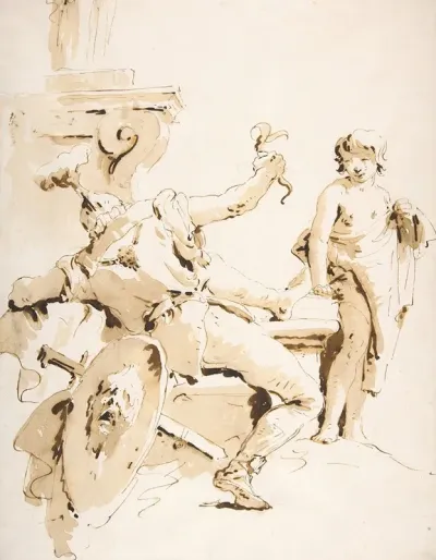 Scherzo Di Fantasia Seated Warrior Holding A Serpent And Standing Youth