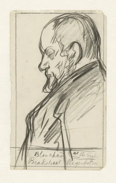 Schets Van Een Man Met Een Baard In Profiel Naar Links