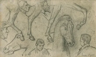 Schetsblad Met Hoofden En Paard