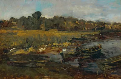 Schilflandschaft Am Schwielowsee Mit Enten