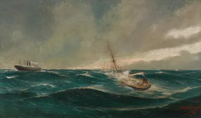 Schipbreuk Van De Eugenie Borda Gered Door Het Passagiersstoomschip Vaderland