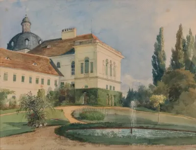 Schlosspark Mit Springbrunnen