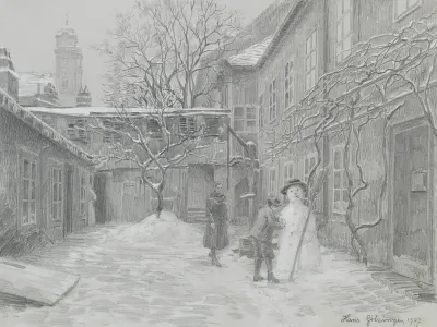 Schneemann In Einem Hof In Lichtenthal