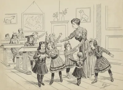 Schoolklas Met Meisjes En Een Onderwijzeres