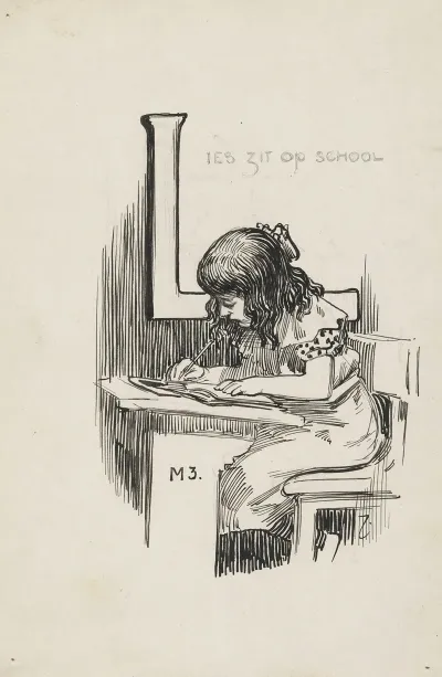 Schrijvend Meisje In Een Schoolbank