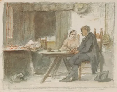 Schrijvende Man En Een Vrouw Aan Een Tafel