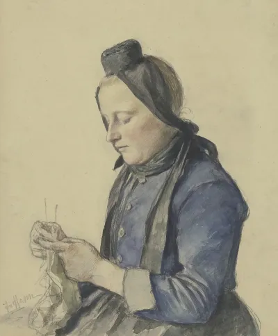 Schwalmer Madchen Strickend