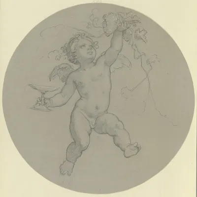 Schwebender Putto Mit Traube Und Trinkschale