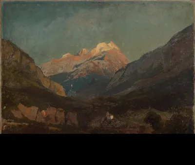 Schweizer Gebirgslandschaft Mit Kapelle Und Fernem Schneegipfel