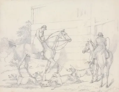 Scraps No 22 Hunting Unkennelling With Two Riders Watching