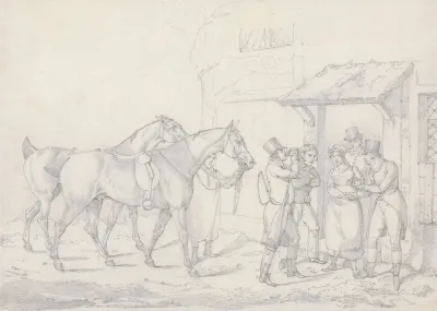 Scraps No 27 Two Dismounted Riders Drinking At An Alehouse Door