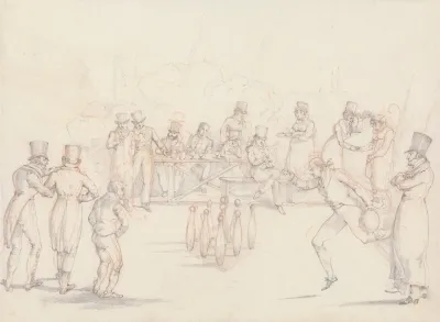Scraps No 28 Skittle Alley With Players And Spectators