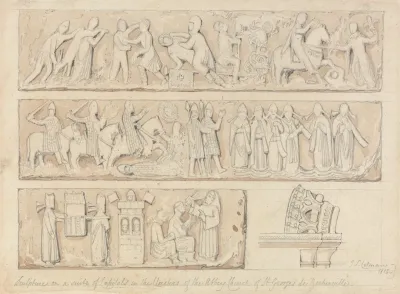 Sculpture On A Suite Of Capitals In The Cloisters Of The Abbey Church Of Saint Georges De Bocherville Near Rouen Normandy
