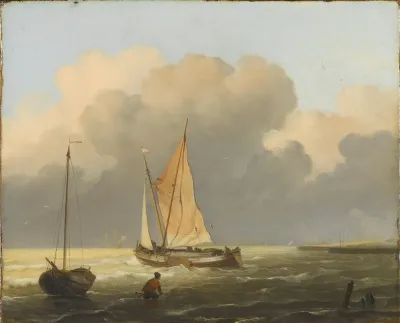 Sea Off The Coast With Spritsail Barge