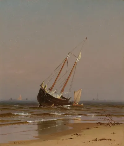 Seascape Beached Boat Ashore On Salisbury Beach
