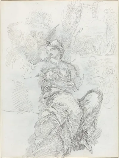 Seated Angel In A Landscape Recto